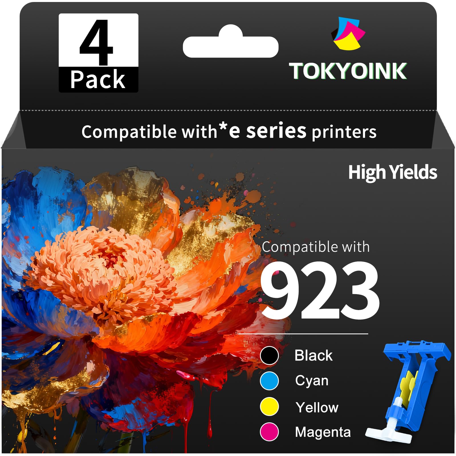 Photo 1 of 923 Ink Cartridges Combo Pack for HP Printers Replacement for HP 923 HP923 Ink Cartridge Work for OfficeJet Pro 8130e 8125e 8120e 8135e 8138e 8139e 8122e 8120 8122 8123 Printer Without Chip (4 Pack)