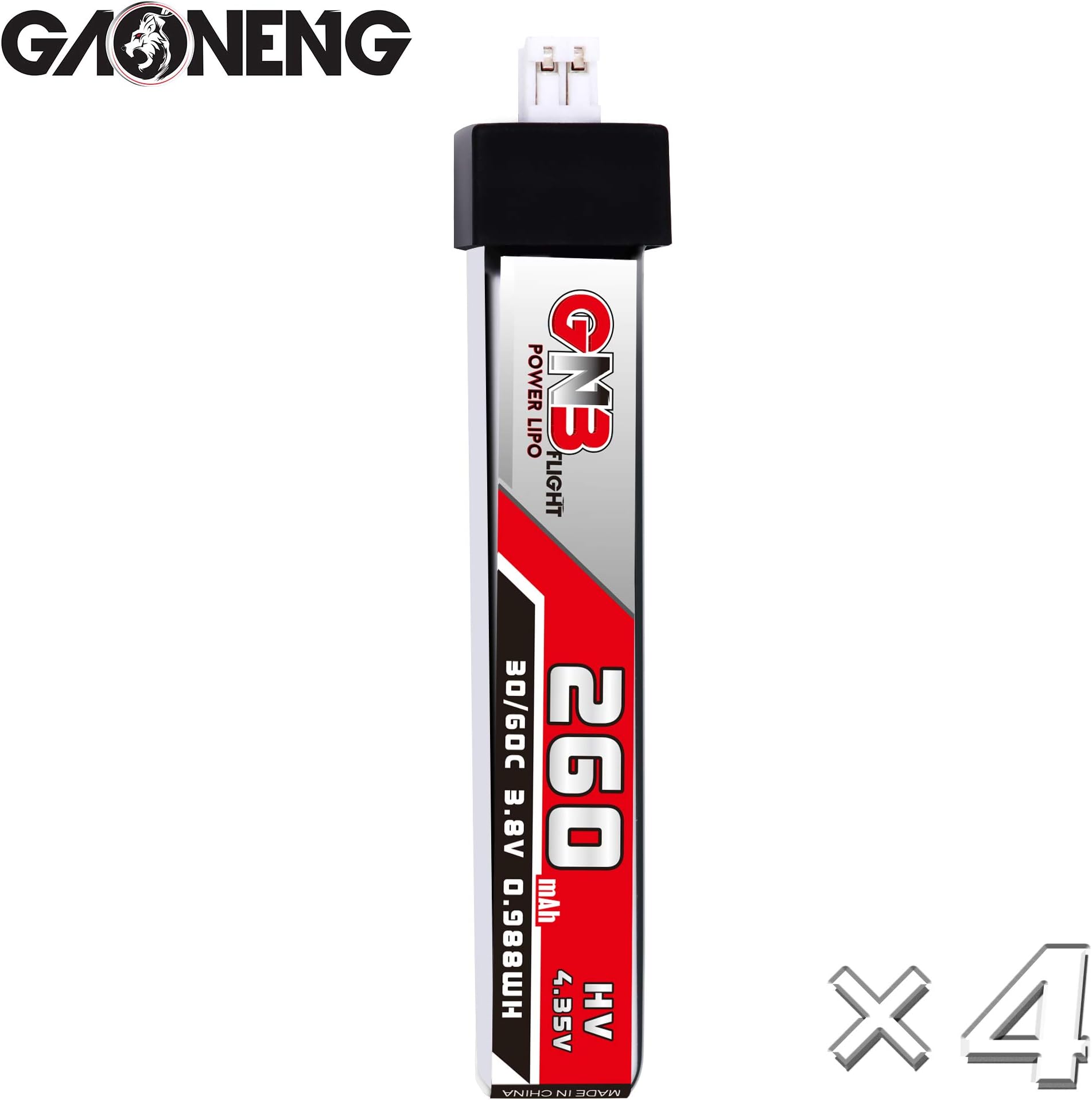 GaoNeng GNB 1S LiPo Batteries 260mAh 3.8v HV PH2.0 30C 4 Packs fpr Tiny Whoop