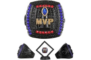 HuangouSA MVP Fantasy Football Championship Ring with Wooden Box League Champion Trophy Rings Premium Award for Winner