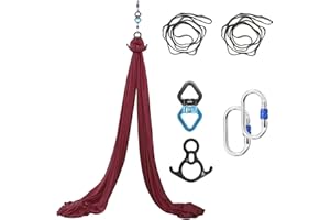 SKYPHAROS 11 Yards Aerial Silks Yoga Swing Set - Aerial Yoga Hammock Kit Anti-Gravity Flying for Fitness, Low/Non Stretch Nylon Tricot Fabric Hardware Included for Dance