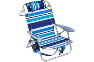Canpsky Portable Beach Chair for Adults, Outdoor Camping Chair Lay Flat Folding Backpack Beach Reclining Chair with 4 Positions, Headrest, Cooler Pouch, Cup Holder, Blue Green