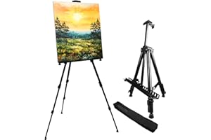 RRFTOK Art Painting Display Easel Stand，Aluminum Metal Adjustable Artist Easels for Painting Canvases Height from 17 to 66 Inch,Carry Bag for Table-Top/Floor Drawing and Displaying
