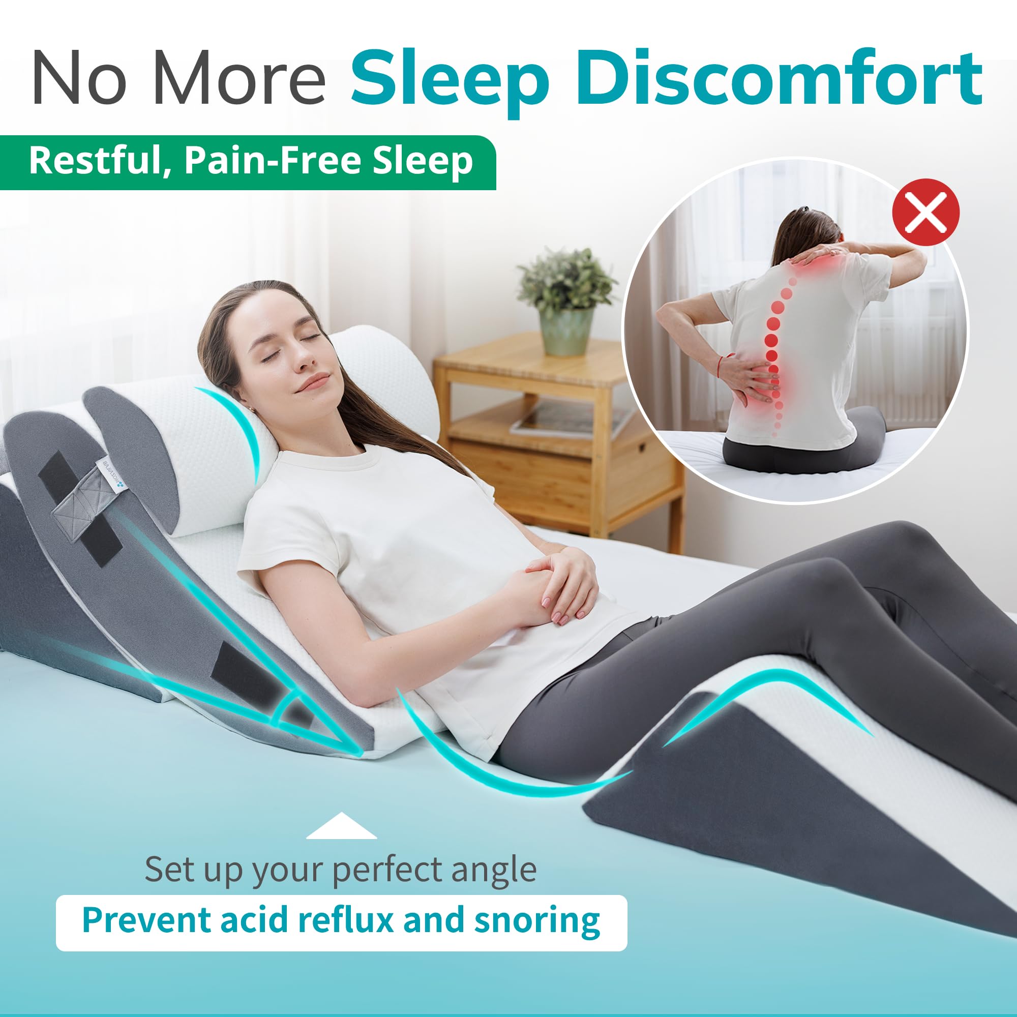 Orthopedic Bed Wedge Pillow Set 4PCS – Memory Foam Wedge Pillow for After Surgery, Shoulder Surgery, Sleeping, Back, Leg, Arm Support – Post Surgery, Acid Reflux, GERD, Snoring Relief