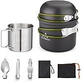 Camping Cookware Kit Backpacking, 0.33Gal Pots and 0.17Gal Pans Set,0.08Gal SUS304 Cup, Forks Knives Spoons for Hiking,Camping,Outdoor Cooking,Picnic,Solo Camping cookware