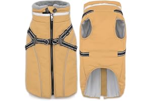 Fragralley Dog Coat with Harness Built in, Waterproof Windproof Reflective Warm Puffer Jacket, Fleece Lined Vest Winter Parka for Small, Medium, Large Dogs​
