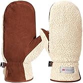 Harssidanzar Women's Sherpa Mitten Genuine Suede Outdoor Mitt Winter For Thermal Lined With Finger Liners SL020US
