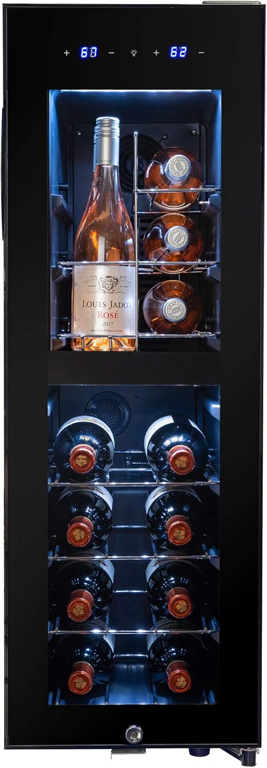 Amazon Com Akdy 16 Bottle Compressor Freestanding Wine Cooler Refrigerator Dual Zone Touch Panel Temperature Control Chrome Wire Key Lock Appliances