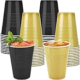 Kochorie 50 Pack 16 Ounce Disposable Plastic Cups Black and Gold Plastic Party Cups Heavy Duty Drinking Cup Bulk for Party Graduation Wedding Birthday Halloween Festival Supplies