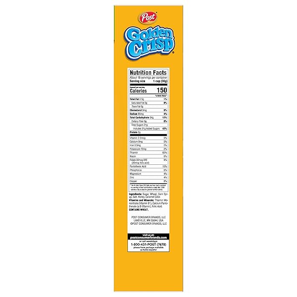 GOLDEN CRISP BREAKFAST CEREAL, SWEETENED PUFFED WHEAT CEREAL, 24 OZ BOX