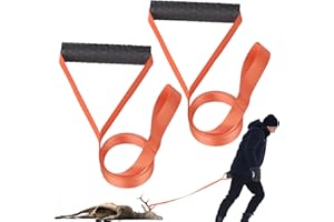 2 Pcs Deer Drag Rope, Orange Deer Drag Harness Heavy Duty Deer Draging Strap with Non-Slip Handle, 1700lbs Load-Bearing Deer 