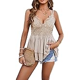 SEMATOMALA Women's Floral Lace Babydoll Tank Top Flowy V Neck Spaghetti Strap Peplum Summer Cami Sleeveless Shirts
