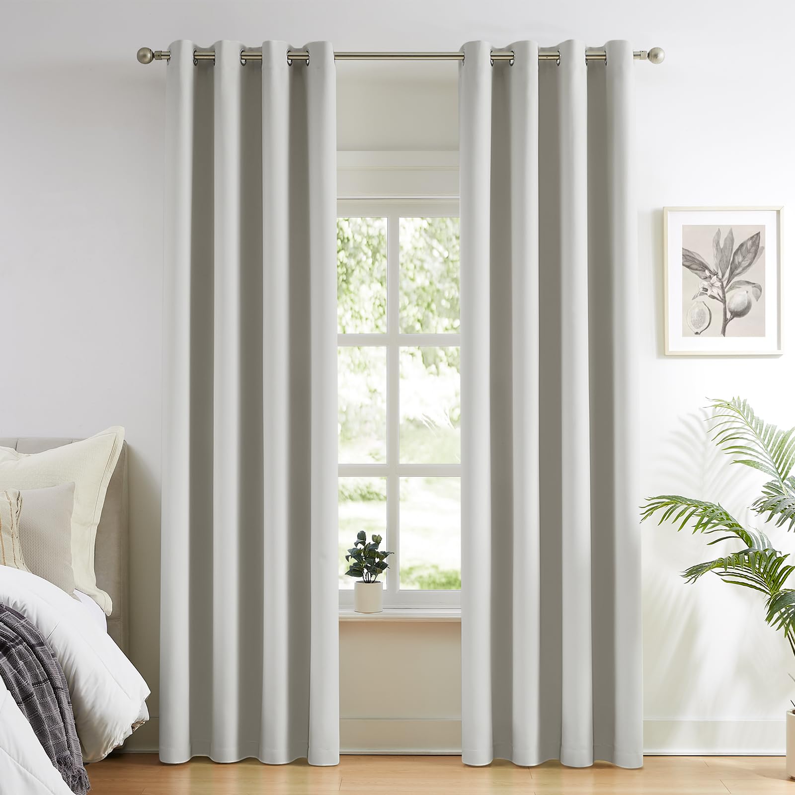 melodieux 80% blackout curtains for bedroom cotton bedroom curtains 84 inch length 2 panels set grommet room darkening curtains for living room thermal insulated privacy (off white, 52 x 84 inch)