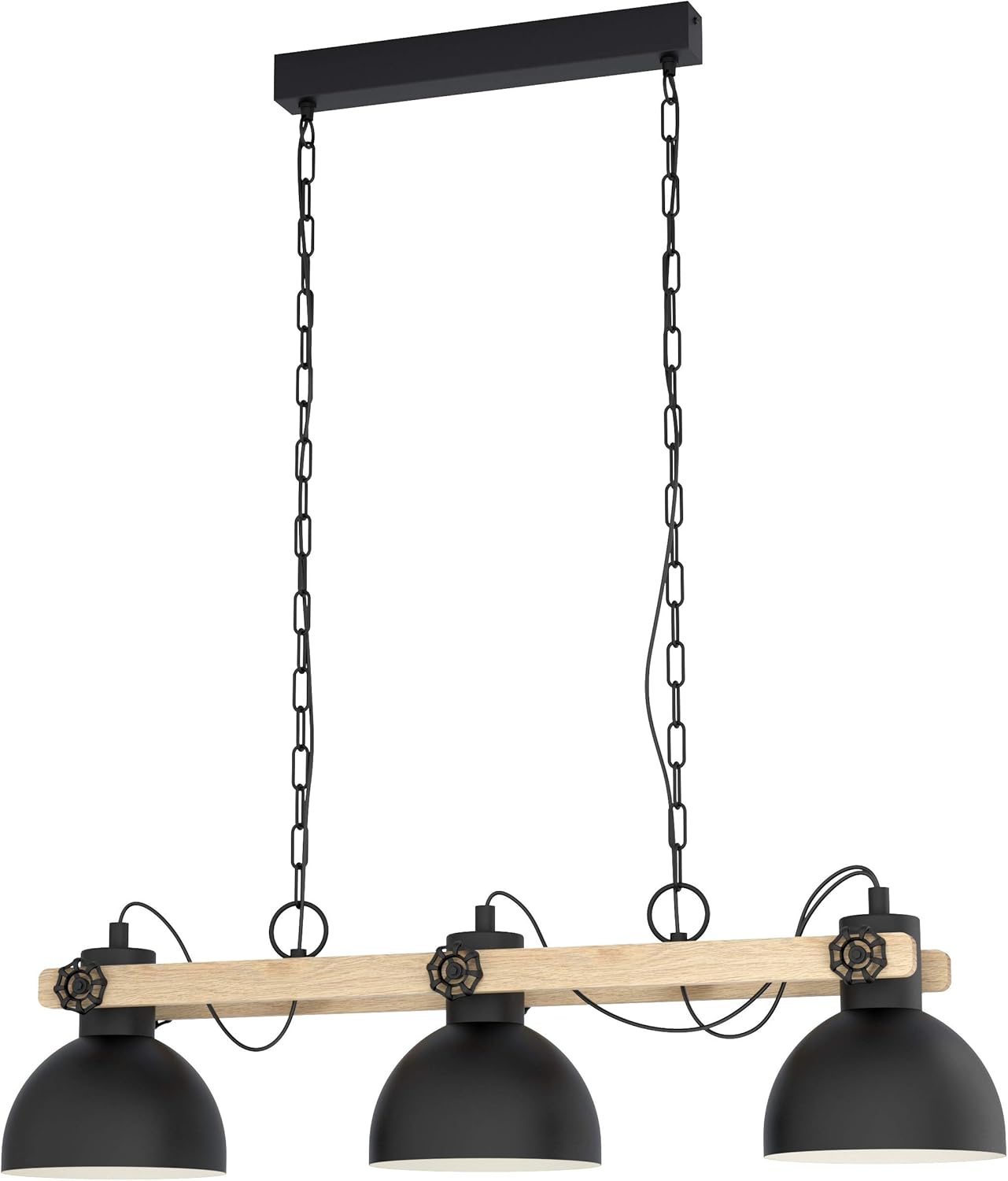 Eglo Lubenham 3-Flame Vintage Pendant Lamp, Industrial Design Hanging Light, Black Steel and Brown Wood Ceiling Lighting, E27 Socket - Image 3