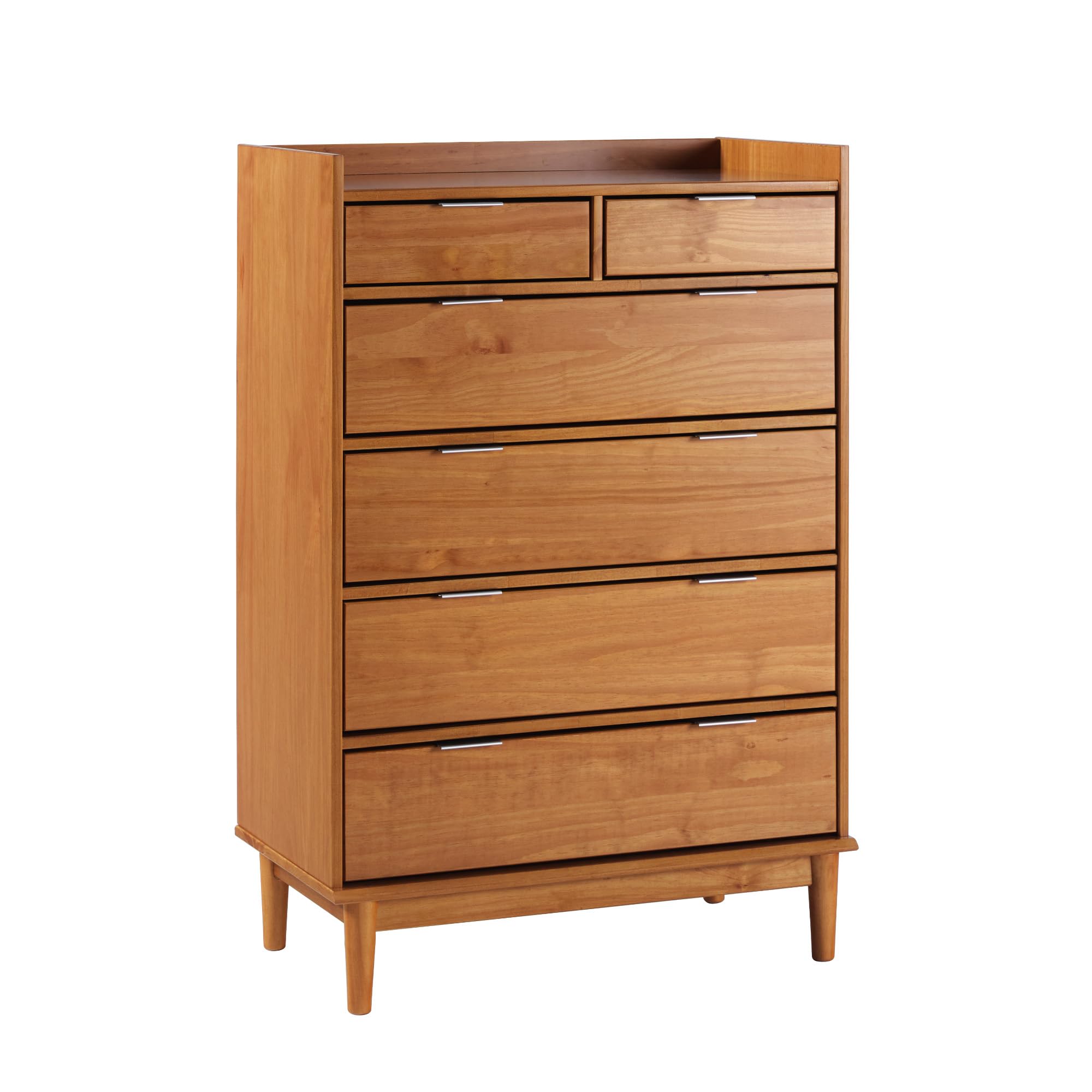 Photo 1 of Walker Edison Blythe Mid-Century Modern Tray-Top Solid Wood 6-Drawer Dresser, 30 Inch, Caramel