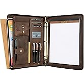 Leather Portfolio with 3 Ring Binder, Personalized Leather Binder Padfolio Zippered ortfolio Organizer, Engraved Leather Portfolio Binder, Custom Gift for Men Women （Dark Khaki, Non-Custom）