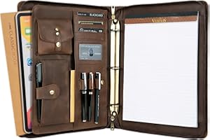 DUKE&COW Leather Portfolio with 3 Ring Binder, Personalized Leather Binder Padfolio Zippered ortfolio Organizer, Engraved Leather Portfolio Binder, Custom Gift for Men Women （Dark Khaki, Non-Custom）