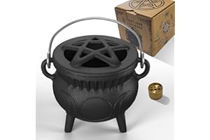 Aurionix Triple Moon Cast Iron Cauldron with Handle -Mini Cast Iron Cauldron for Cooking, Pre-Seasoned, Candle Holder Rituals & Decoration, Ideal for Incense Burning, Smudging
