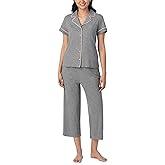 Nautica Pajamas for Women Set, Womens Lightweight Short Sleeve Button Down Pajama Shirt & Capri Pants, Lounge Sets PJs Women