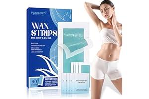 PLAYQUEEN Wax Strips,6 Calming Oil Wipes Hypoallergenic For Hair Removal, For Women and Men, Face Waxing Kit For Women, Body Wax Strips - Brazilian Waxing, Suitable For All Skin Types（60 Count）