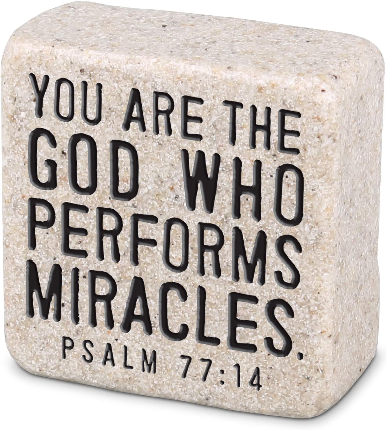 Plaques & Wall Art - Lighthouse Christian Products  Who Performs Miracles Scripture Block Cream 2.25 Inch Cast Stone Plaque