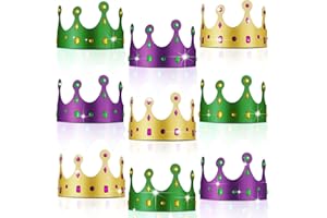 CHINCO 18 Pieces Mardi Gras Paper Crown Princess Prince Crown Gold Green Purple King Crowns Party Crowns with 288 Pieces Self Adhesive Jewels Stickers Mardi Gras Hats for Kids Crafts Birthday Party