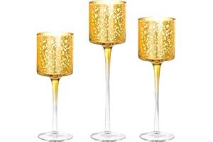 BIGSEE Glass Hurricane Candle Holder Tall Tea Light Candle Holders Set of 3 for Romantic Valentine's Day Candlelight Dinner Wedding Hotel Restaurant, Long Stem Candle Cup