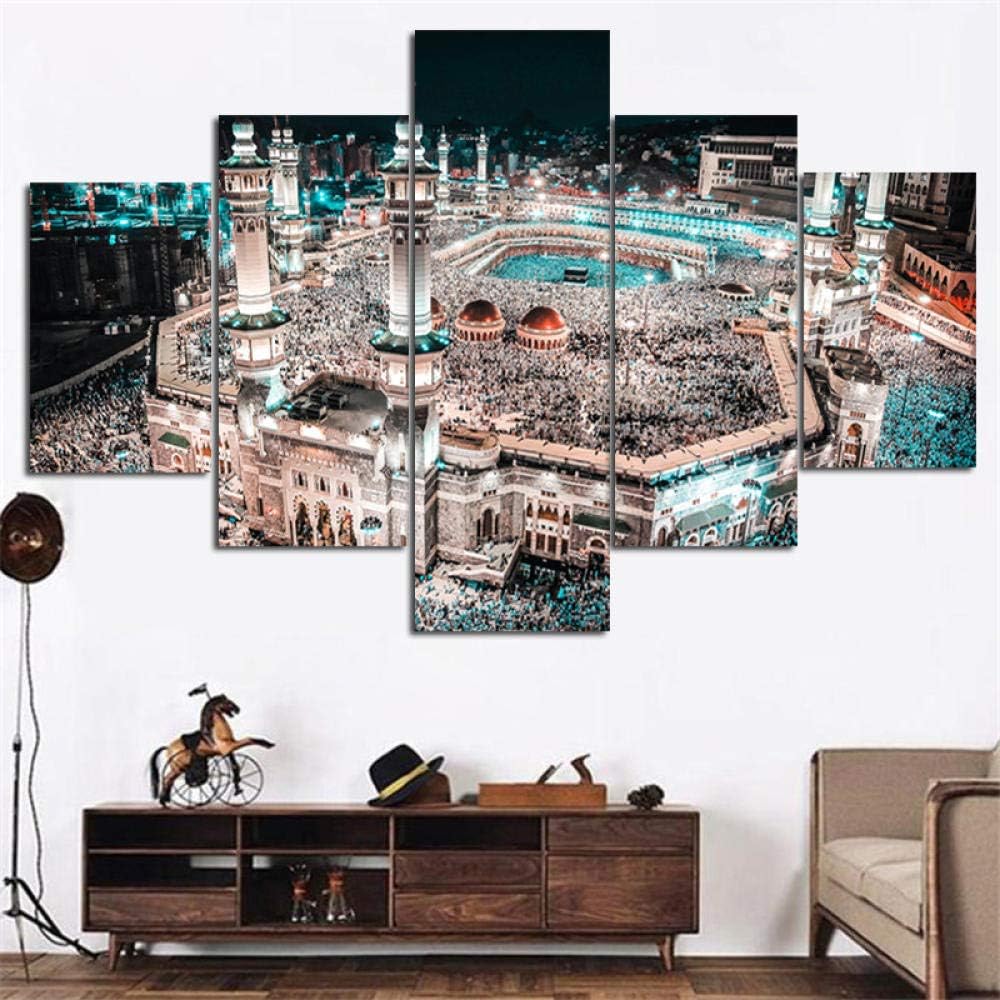 ZGFFCP Modular Home Decor Canvas high Quality 5 Panel Muslim Frame Wall Islamic Picture Kids Room Painting Living Room Art Gift,40x60（2piece）40x80（2piece）40x100（1piece）（cm）