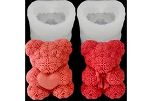 YMMLLP 2Pack 3D Rose Bear Silicone Molds Candle Making Molds Valentine's Day Silicone Molds Bear Silicone Mold Resin Silicone Molds for Women Gifts,Birthday/Wedding Gift,Mother/Father Gift,and Window Display