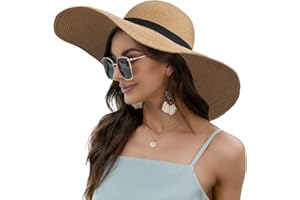 Naivlizer Women Wide Brim Sun Hat UPF50 Straw Summer Hat Floppy Beach Hat Roll-Up