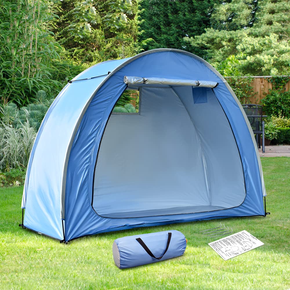 Photo 1 of Haze Blue Bike Tent - Silver Coated Outdoor Storage Tent with Window Design, Waterproof for 4 Bikes