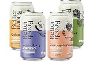 Better Booch Organic Kombucha - Probiotic & Antioxidant Rich Raw Sparkling Tea - Low Sugar, Vegan, Gluten Free - Gut Healthy Active Cultures, 12 Fl Oz Cans, 12-Pack (All the Faves)