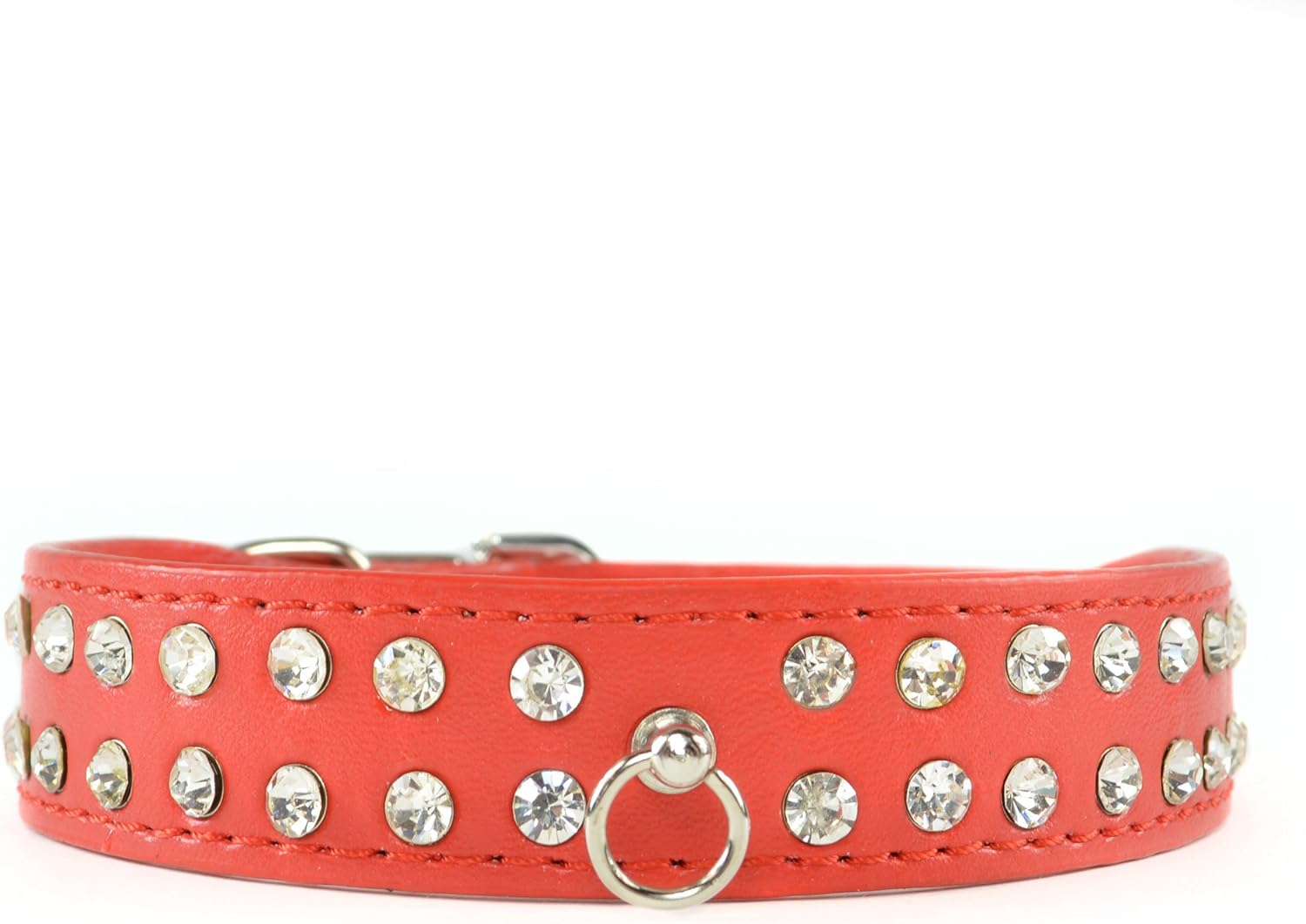 red dog collar with rhinestones