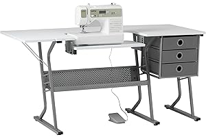 Sew Ready Eclipse Hobby and Sewing Machine Table - White Sewing Table with Gray Storage Drawers + Large Lower Shelf - Can Als