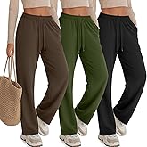 JoyMotion 3 Pack Womens Lounge Pants Wide Leg Drawstring Casual Palazzo Trousers High Waisted Yoga Sweatpants with Pockets