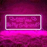 Will You Be My Girlfriend Neon Signs for Valentines Day Decorations, Dimmable Switch Led Light Up Letters Sign for Party, Engagement, Bedroom, Living Room, INSNEnN, 15.4 * 6.9 Inches