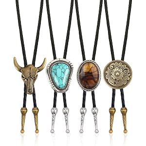 BOARDFEB 4 Pcs Bolo Tie for Men and Women Western Cowboy Tie Set | with Pendants Adjustable Necklaces, Cowboy Accessories, Vi