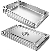 VOISEN Hotel Pans with Lids 4 Pack 1/1 Size 2.5" Deep, 1.2mm Thick Steam Table Pans Full Size, Commercial Food Pan for Catering Buffet Chafing Dish Pan,20.87"x12.8"x2.5"
