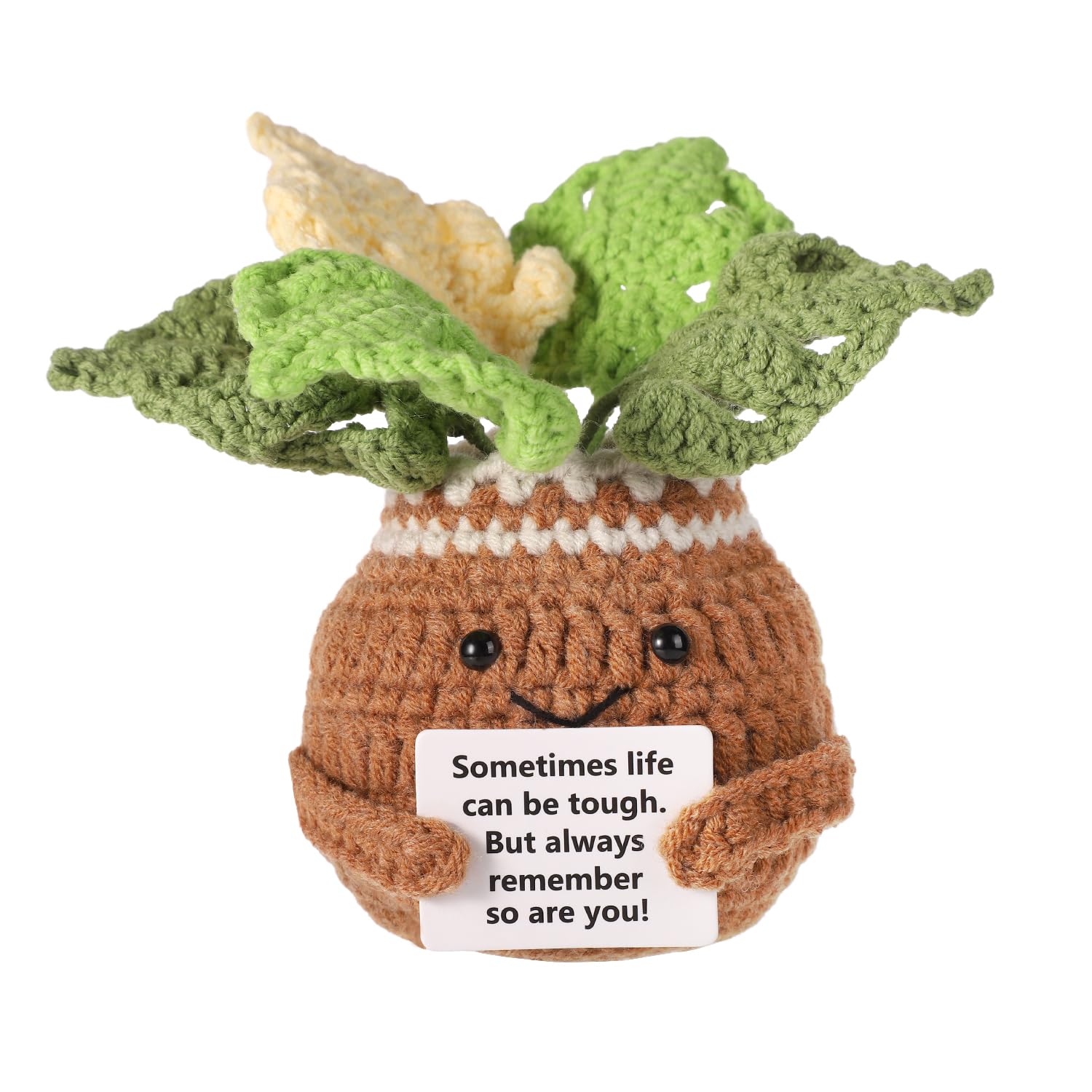 lasuroa Crochet Potted Plant, Positive Crochet Monstera Handmade Knitted Monstera Doll Summer Cute Positive Life Potato Plant Cheer up Gifts for Home Office Desk Decoration
