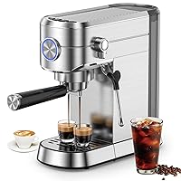 Kndko Espresso Machine, 20 Bar Espresso Maker with Milk Frother, Compact Stainless Steel Coffee Machine with 34oz Removable Water Tank for Cappuccino, Latte
