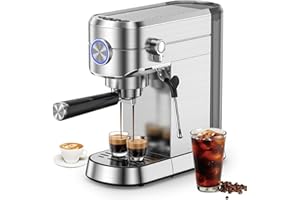 Kndko Espresso Machine, 20 Bar Espresso Maker with Milk Frother, Compact Stainless Steel Coffee Machine with 34oz Removable Water Tank for Cappuccino, Latte