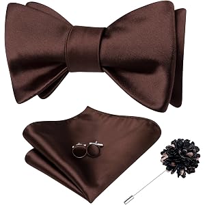 Dubulle Self Tie Bow Ties and Lapel Pin for Men Paisley Solid Mens Bowtie and Handkerchief Cufflinks Set Wedding