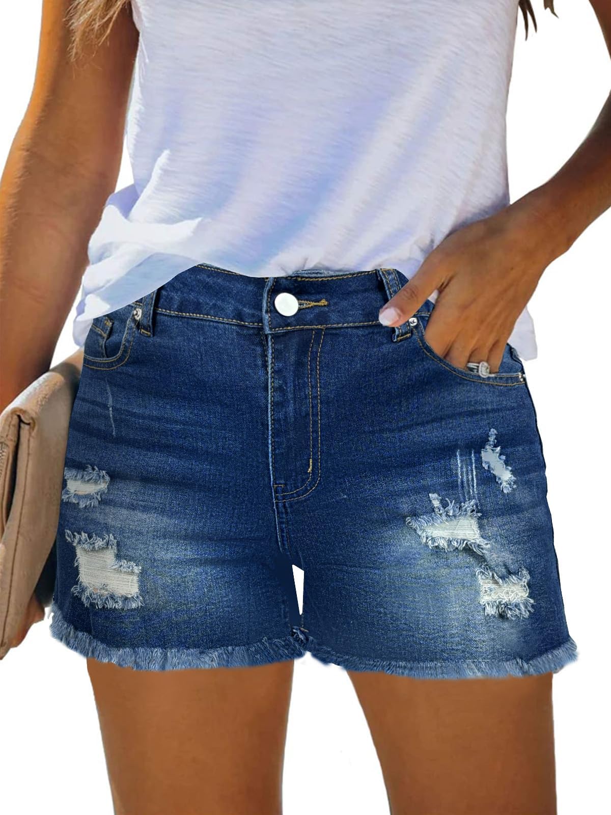 Photo 1 of Shorts for Women Jorts Denim Pants Womens Linen Jeans for Seniors Fall Fashion Must Haves Inspired Clothes Summer Outfits Dark Blue Medium
