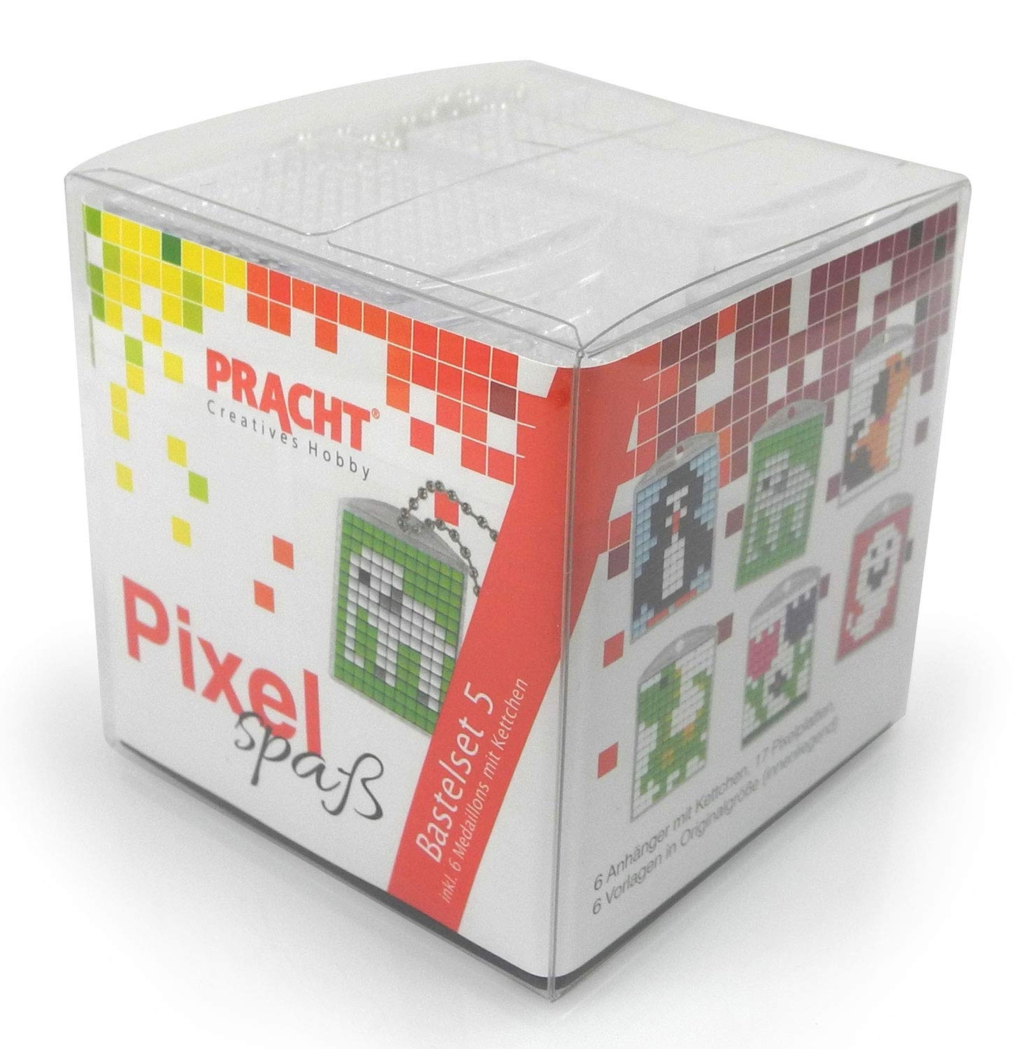 Pixel P90012-63501 Fun Craft Set 5 for Children 6 Keyrings (Lockets) Easy Plug-In System without Ironing or Gluing, Organic Plastic Stones