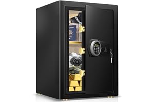 BIOAEYOK 2.8 Cub Home Use Safe Box Fireproof Waterproof, Safety Box with Digital Keypad Sensor Light Key for Hotel Office Money Documents