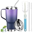 GUDEMAO 20 oz Tumbler with Handle, Stainless Steel Insulated Tumblers with Lid and Straw, Double Wall Vacuum Insulated Tumble