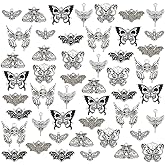 PH PandaHall 48pcs Gothic Moth Charms: 8 Styles, Antique Silver Skull Butterfly Skeleton Head Charms for Jewelry Making