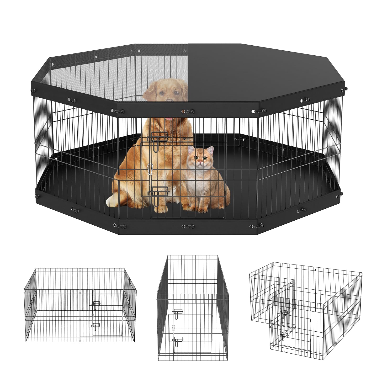 Photo 1 of **UNTESTED**
VEVOR Foldable Metal Dog Exercise Pen, Pet Playpen Dog Fence for Camping with Top Cover and Bottom Pad, 24" H 8 Panels, Puppy Crate Kennel Indoor Outdoor for Medium Dogs, Both for Home&Yard`
