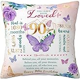 Skizbcw 90th Birthday Gifts for Women, 90th Birthday Decorations for Women, Gift for 90 Year Old Woman, 90 Year Old Birthday Gift for Woman, 90 Party Favors Throw Pillow Covers 18 x 18 Inch