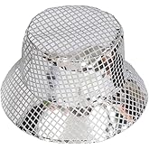 JAZTAKU Unisex Metallic Bucket Hat Waterproof Holographic Bucket Hat Fishing Hat Trendy Hip Pop Sun Cap