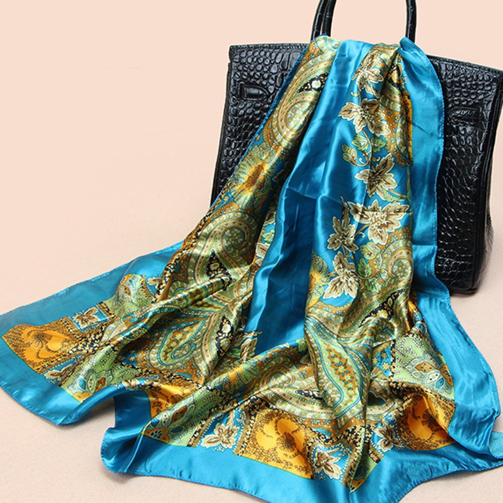 Vinmax Classical Pattern Large Square women girl Scarf Silk Scarves Elegant Scarves (Blue)